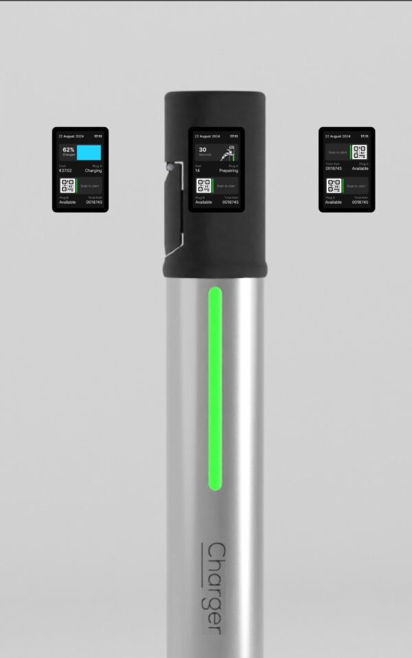 Astreea® Charger base 2 x 22 kW with cables, display, and Mid